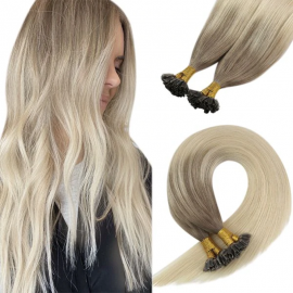 Flat Tip Pre Bonded Hair Extension Virgin Ombre Platin To Brown